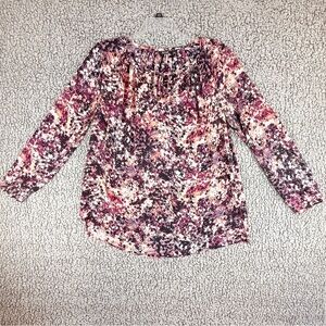 a.n.a Floral Blouse Womens Large Long Sleeve Split Neck Multicolor Top
